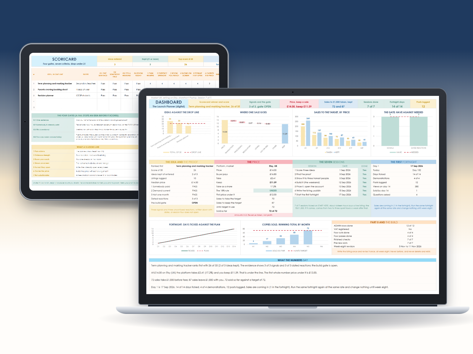 The Launch Planner workbook on a laptop and a tablet