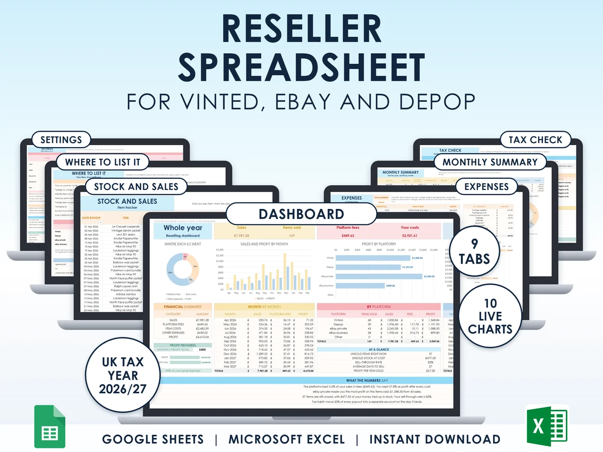 The reseller spreadsheet for Vinted, eBay and Depop