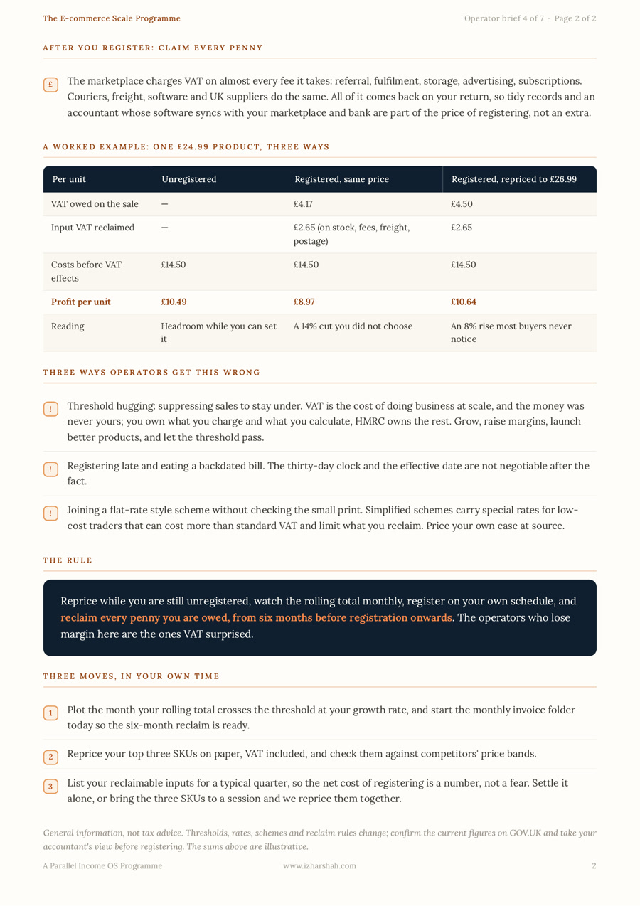 Brief 4, page 2: the VAT threshold worked example