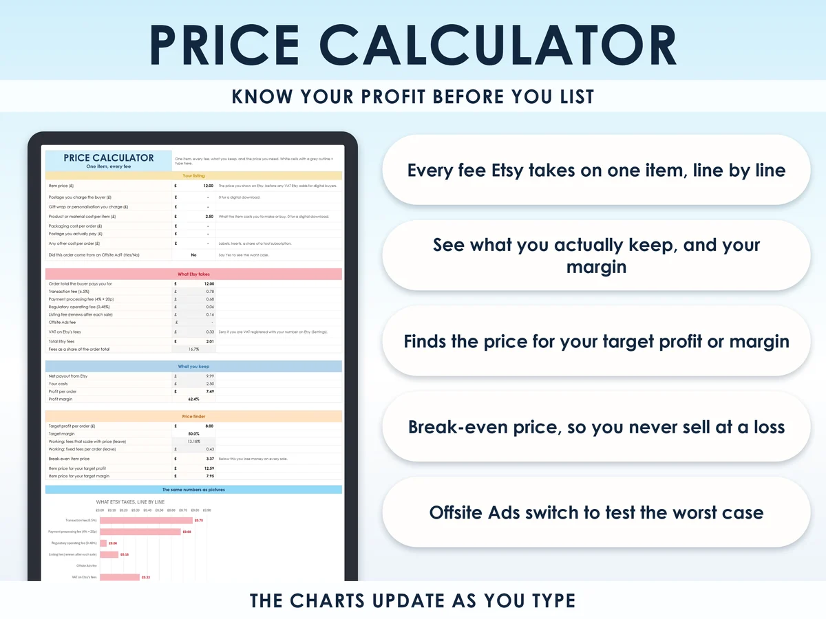 The price calculator tab