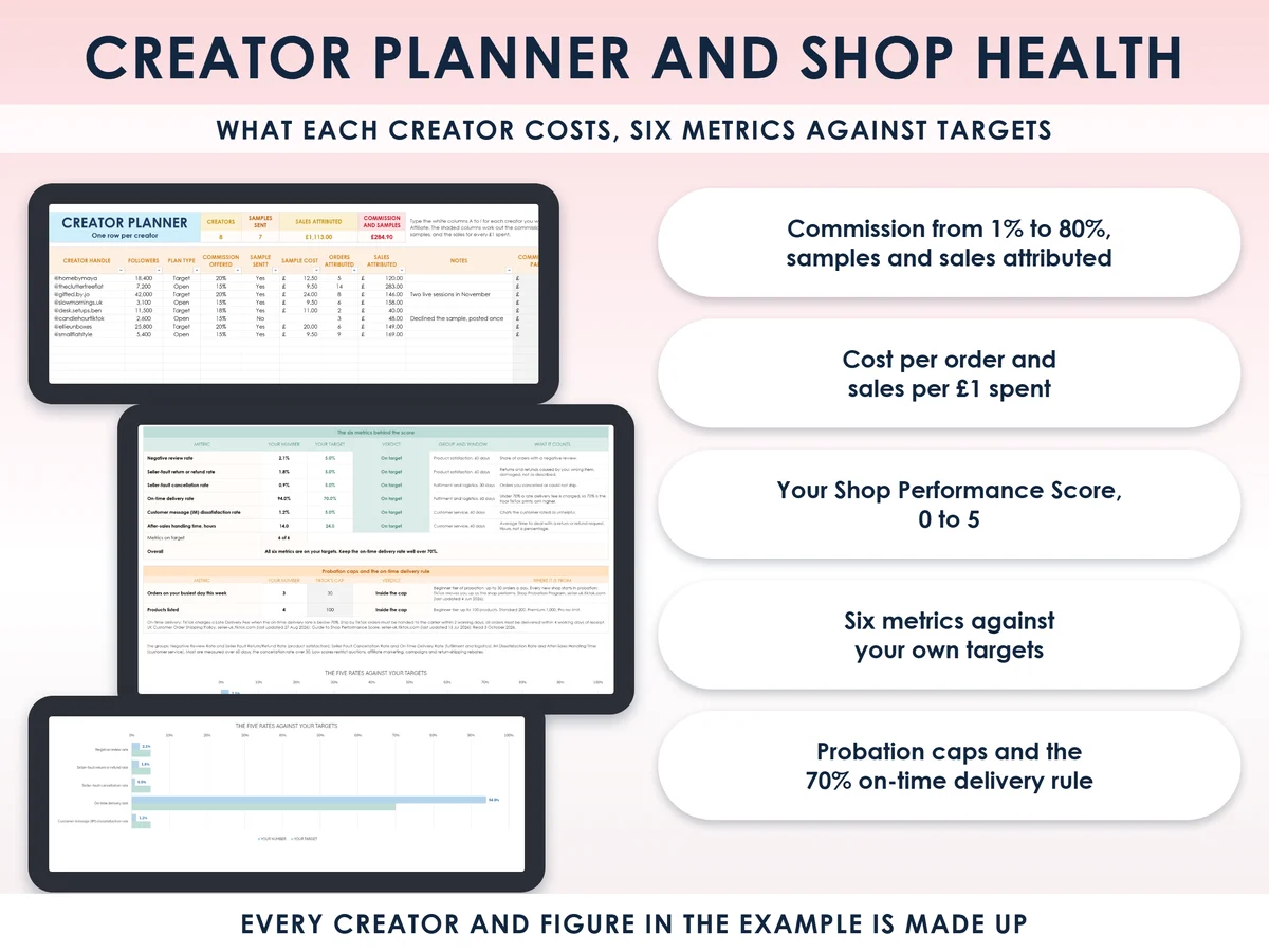 The creator planner and shop health tabs