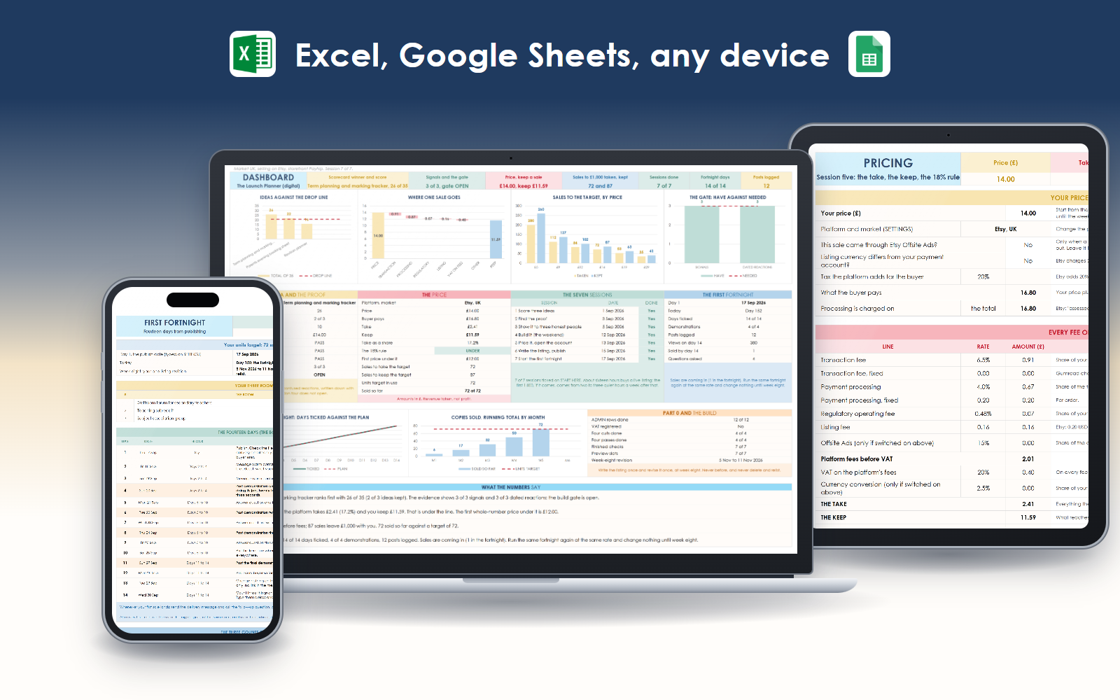 The Launch Planner on a laptop, a tablet and a phone
