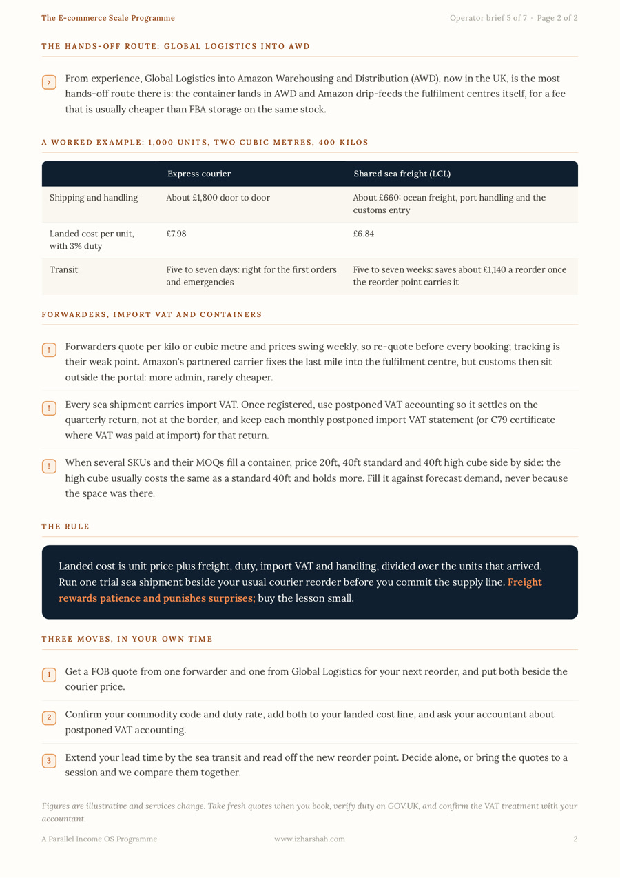 Brief 5, page 2: courier against sea freight, worked
