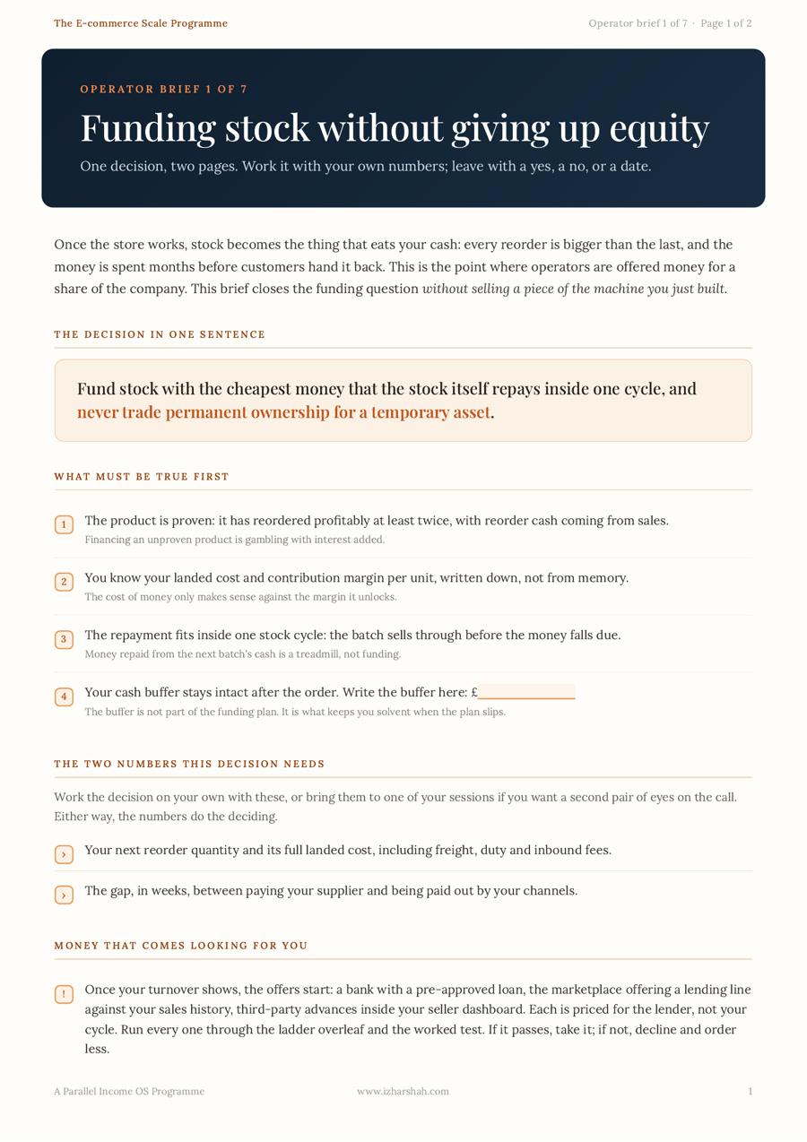 Brief 1, page 1: funding stock without giving up equity