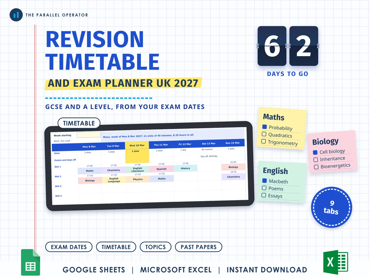 The revision timetable and exam planner