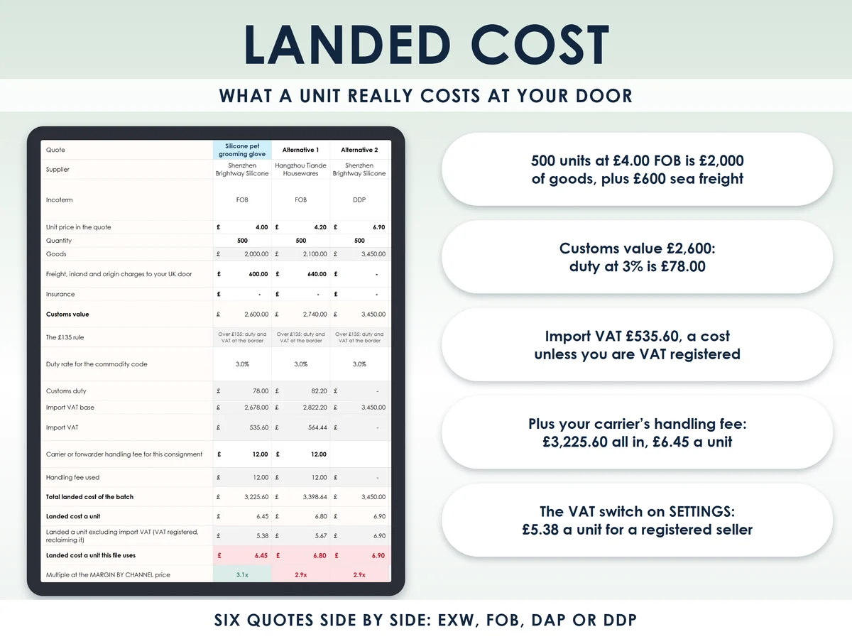 The landed cost tab