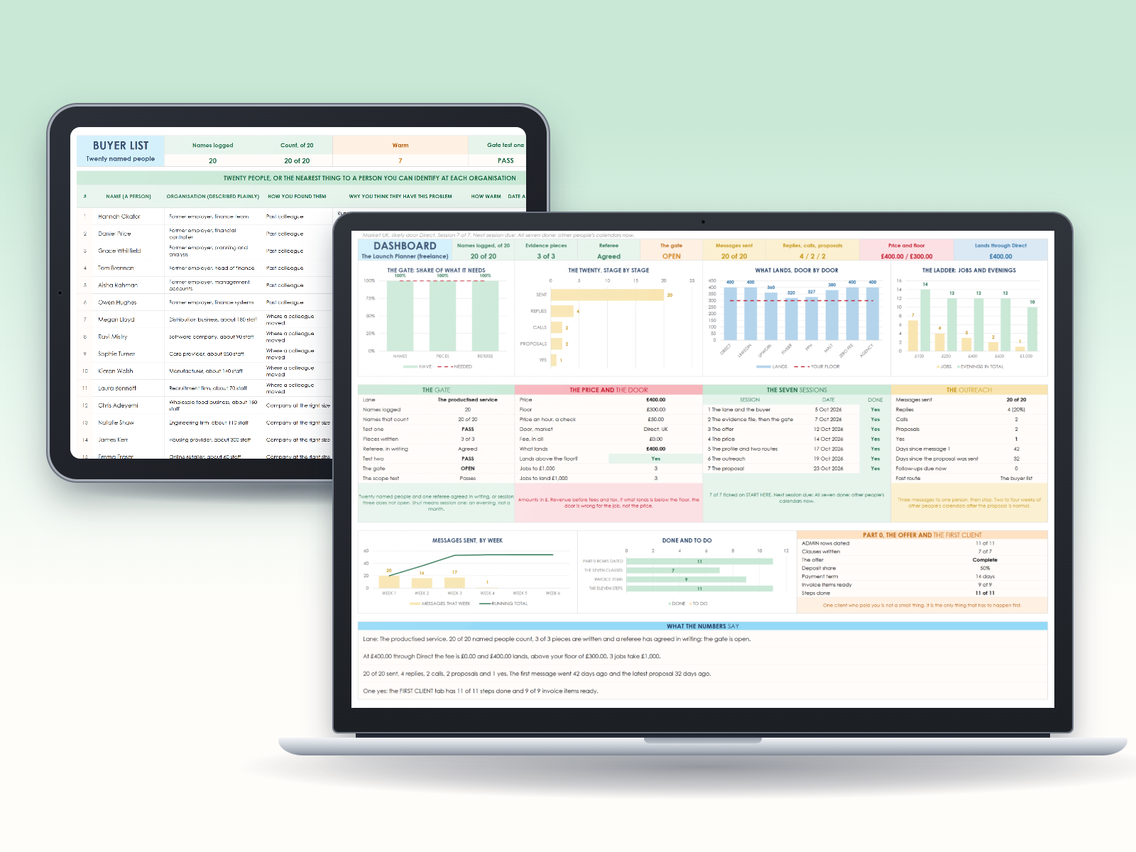 The Launch Planner workbook on a laptop and a tablet