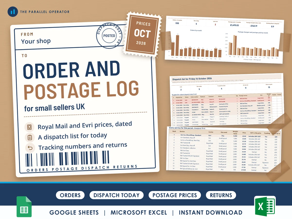 The order and postage log