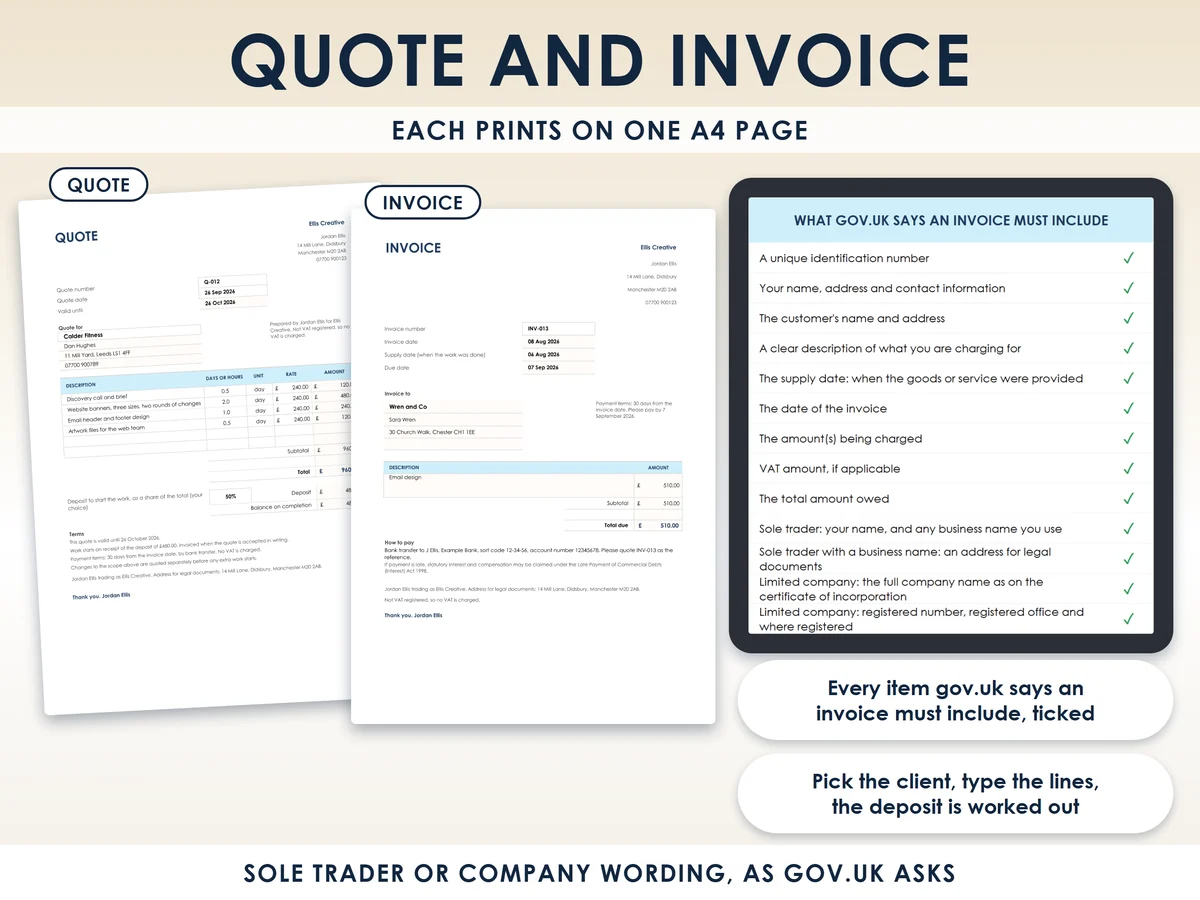 The quote and invoice tabs