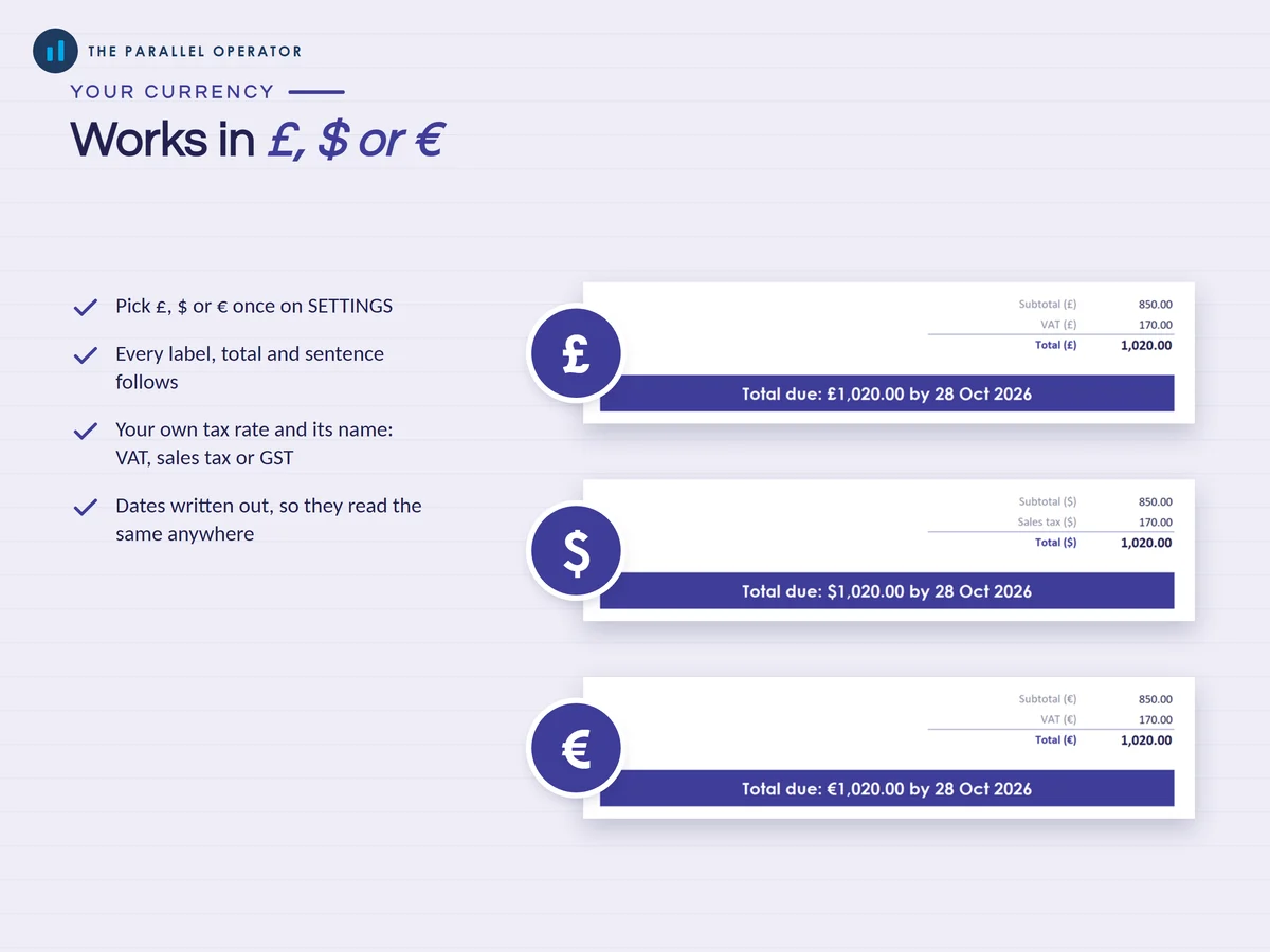 Works in three currencies