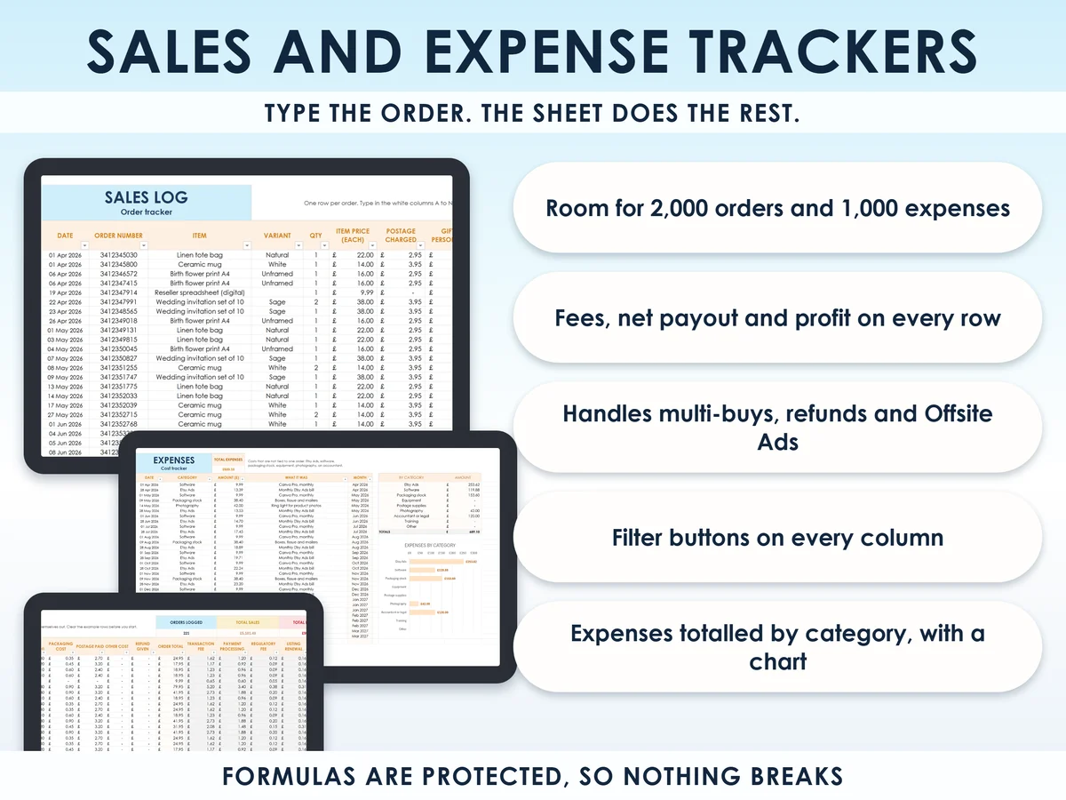 The sales log and expenses tabs