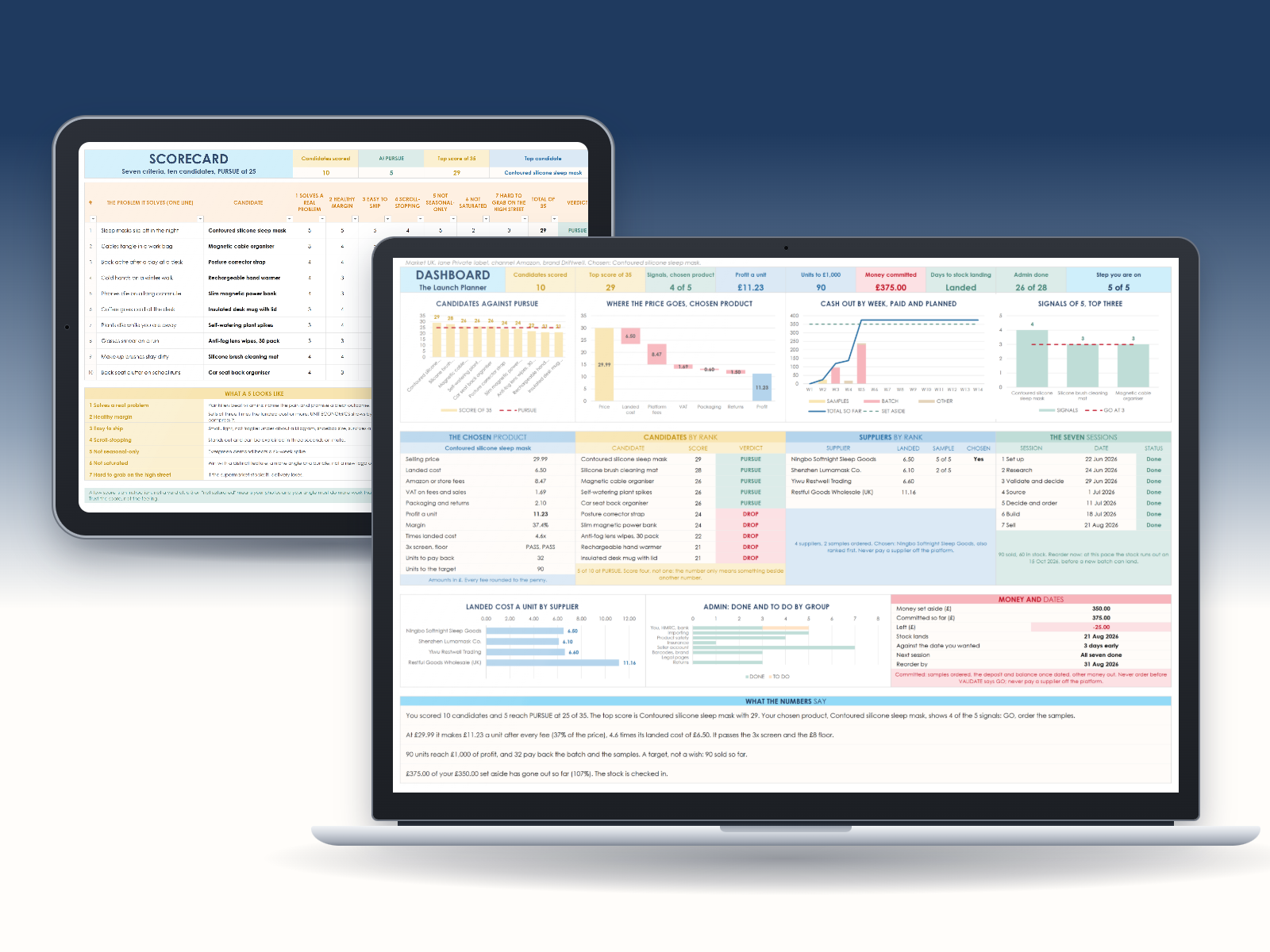 The Launch Planner workbook on a laptop and a tablet