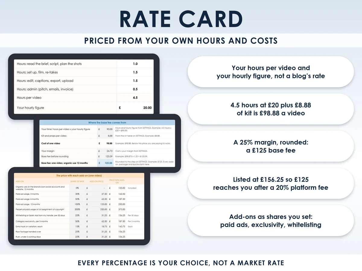 The rate card tab