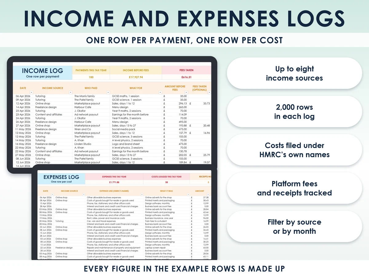 The income log and the expenses log