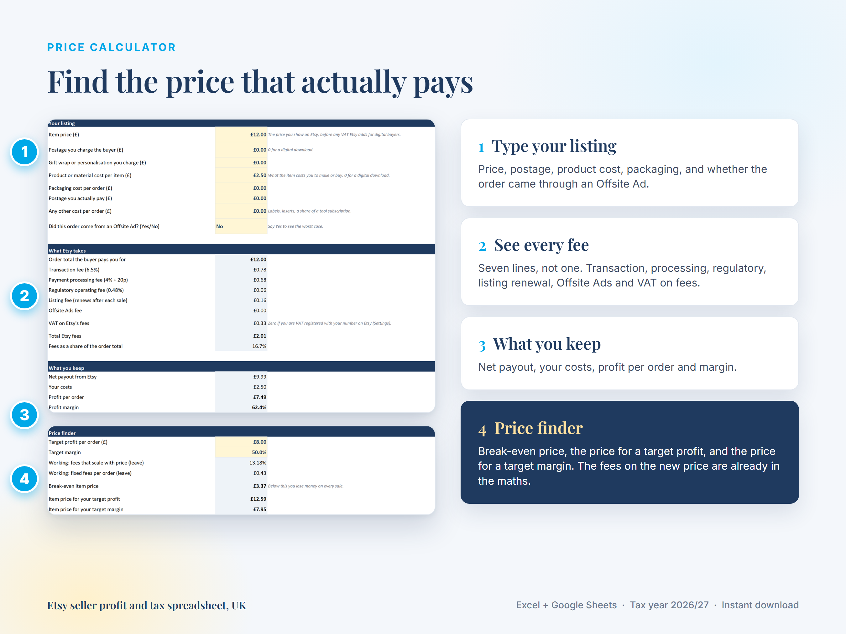 The price calculator tab