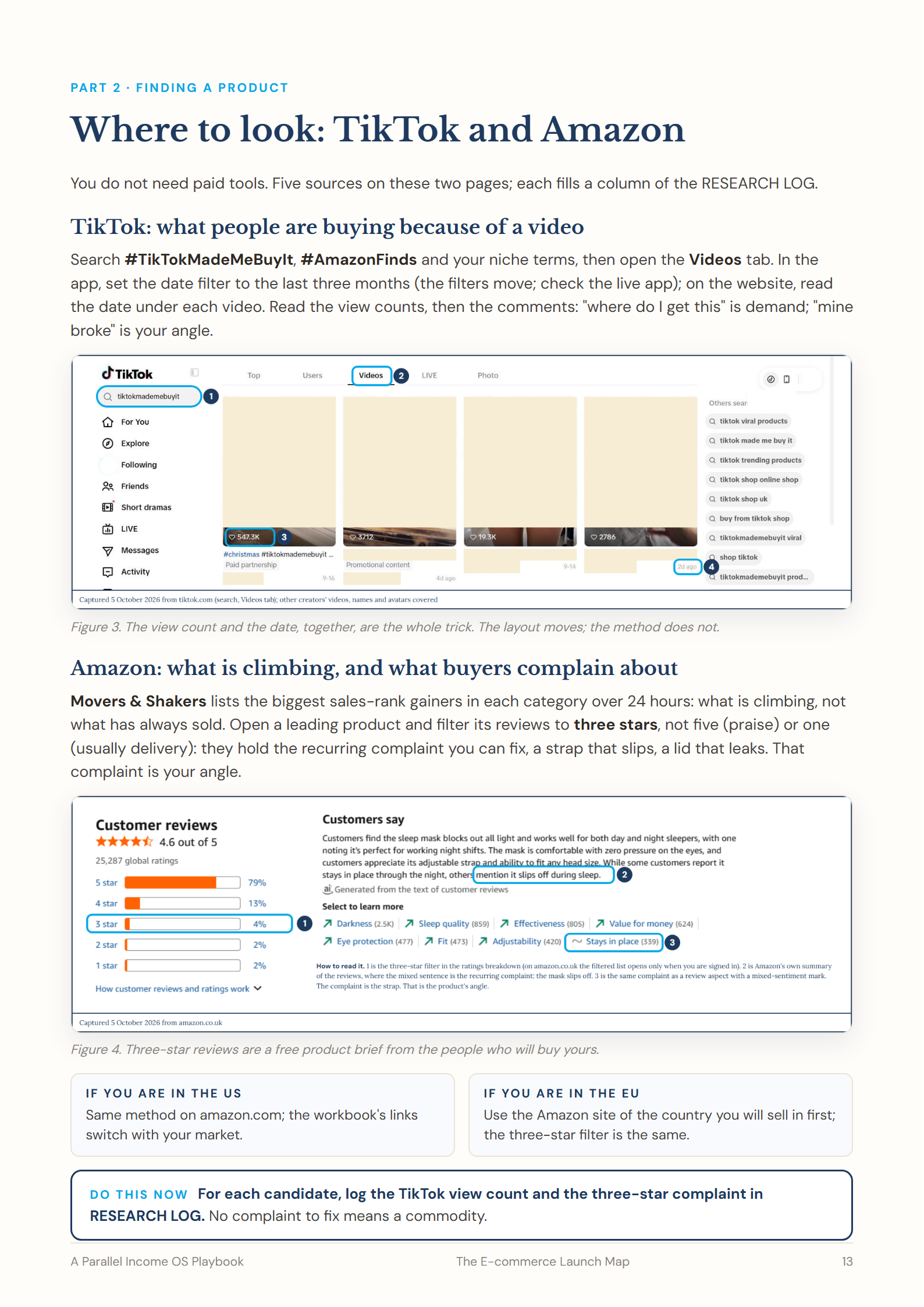 Page 13: where to look, TikTok and Amazon, with real screenshots