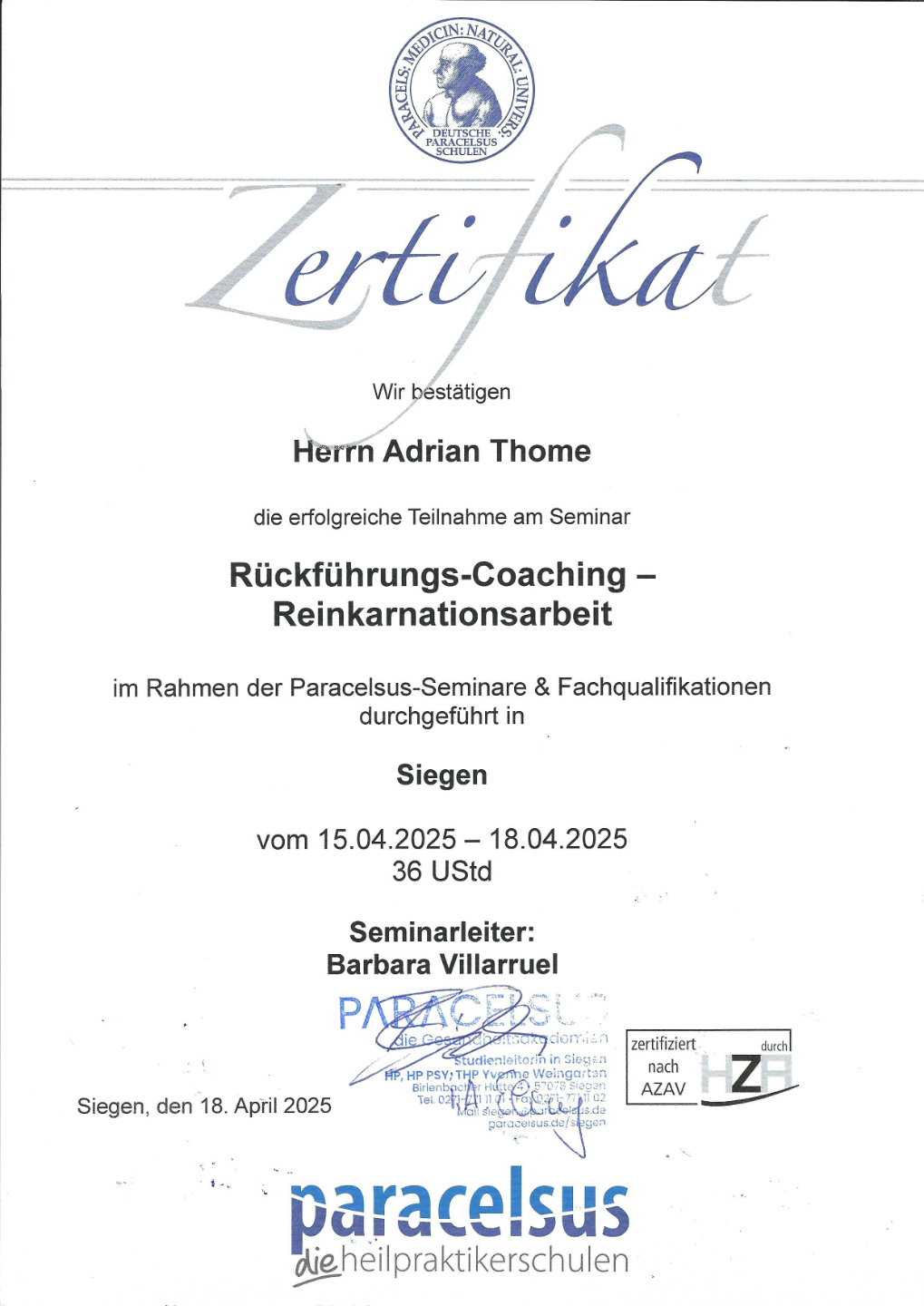 Adrian-Thome-Zertifikat-Regression
