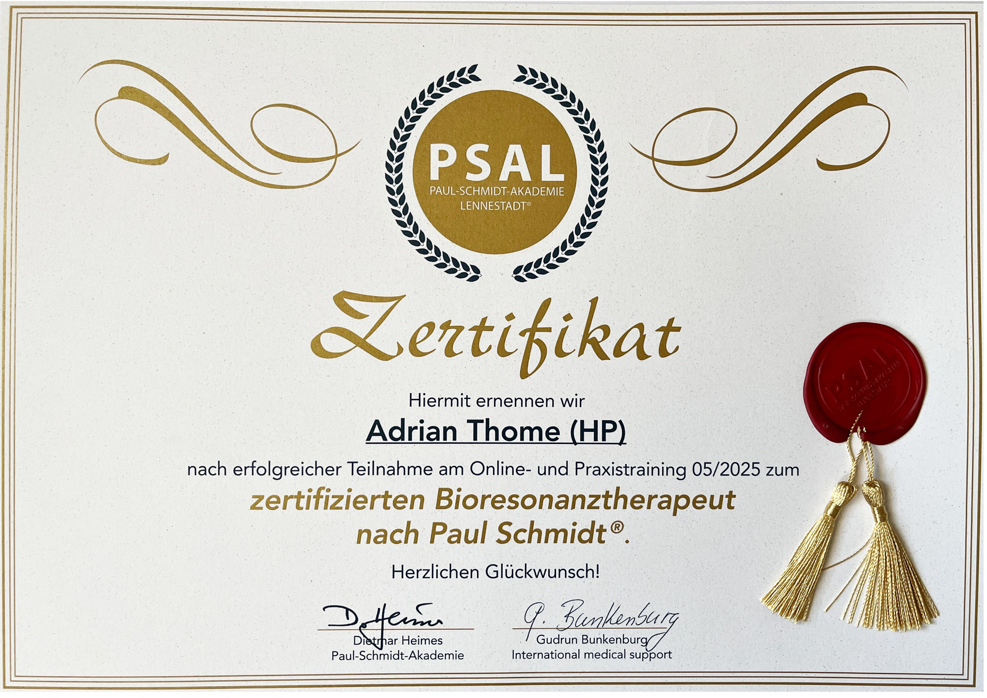 Adrian-Thome-Zertifikat-Bioresonanztherapeut