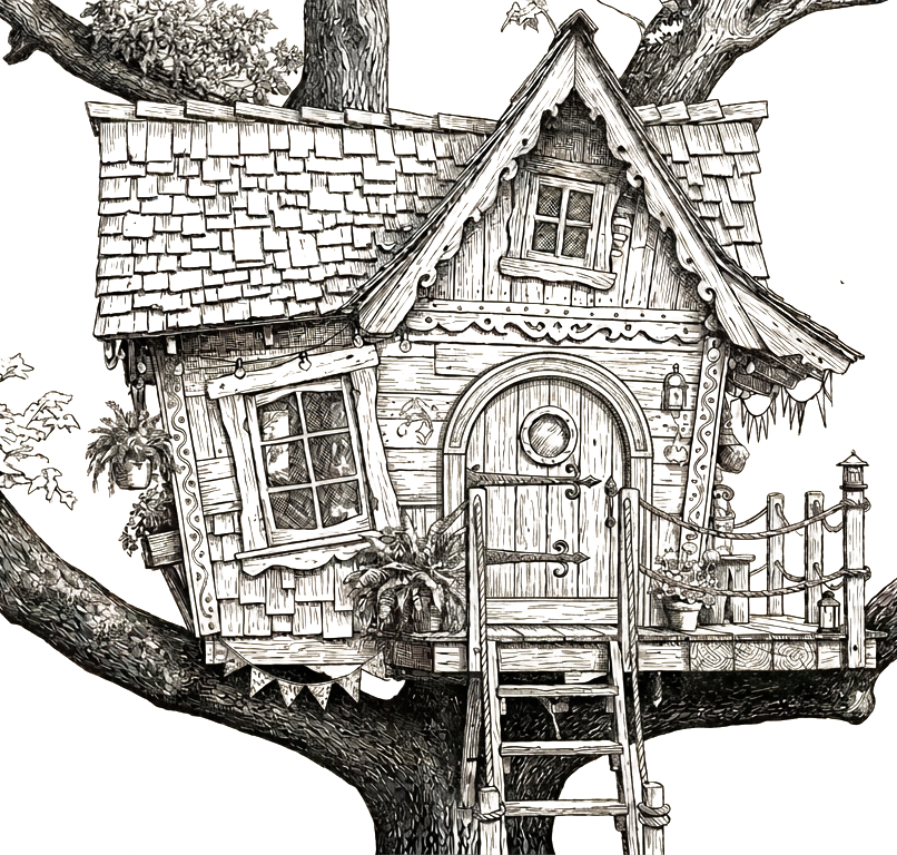 A whimsical treehouse nestled in a great tree — the Muse Lab creative sanctuary