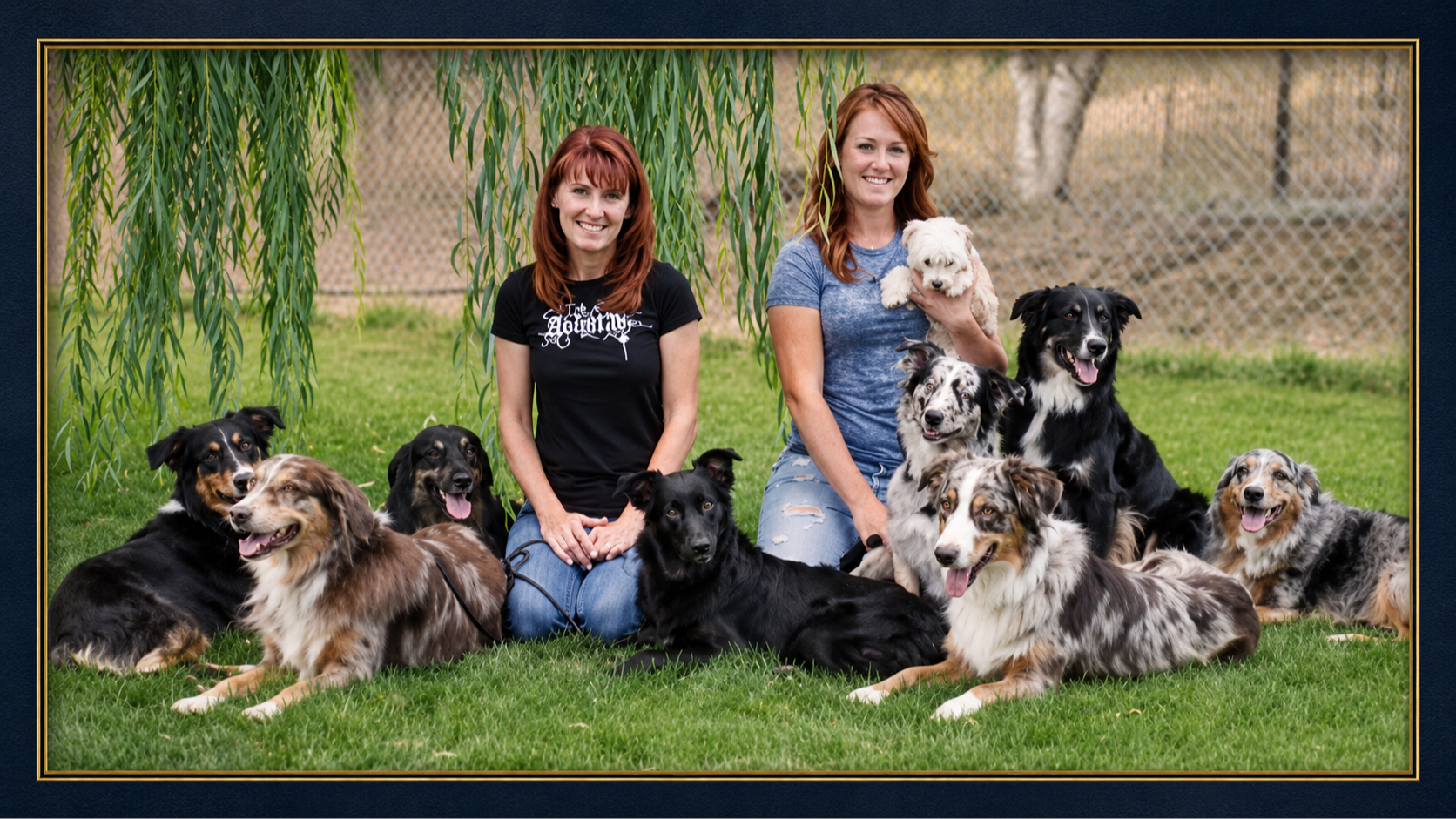 Dawna Sims and Megan Sims-Kennedy with their Australian Shepherds