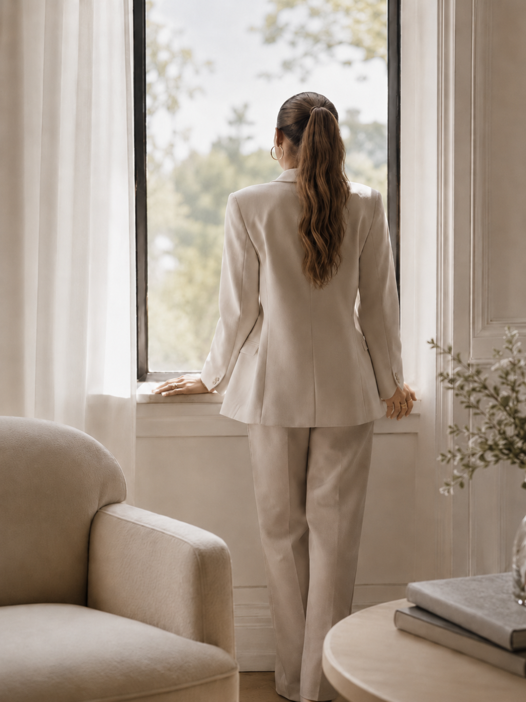 woman looking out of the window with clarity
