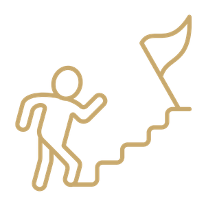 Icon of a person climbing steps toward a flag representing the step-by-step journey of the Found(N)ation Unlocking YOU program