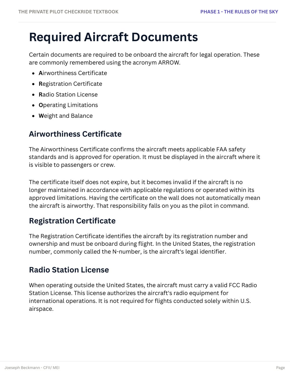 Required Aircraft Documents page