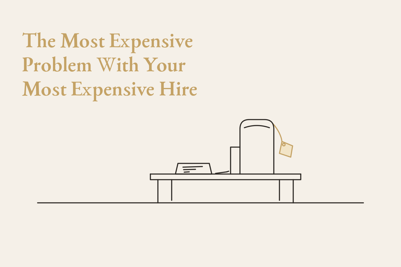 Empty executive chair with a gold price tag beside a hollow job description