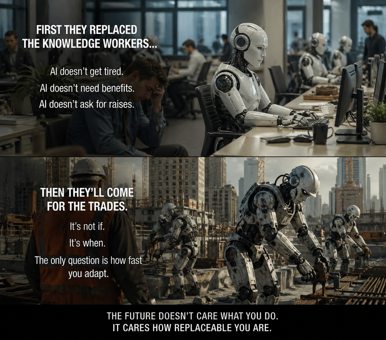 Two waves of AI displacement: knowledge work first, physical work second