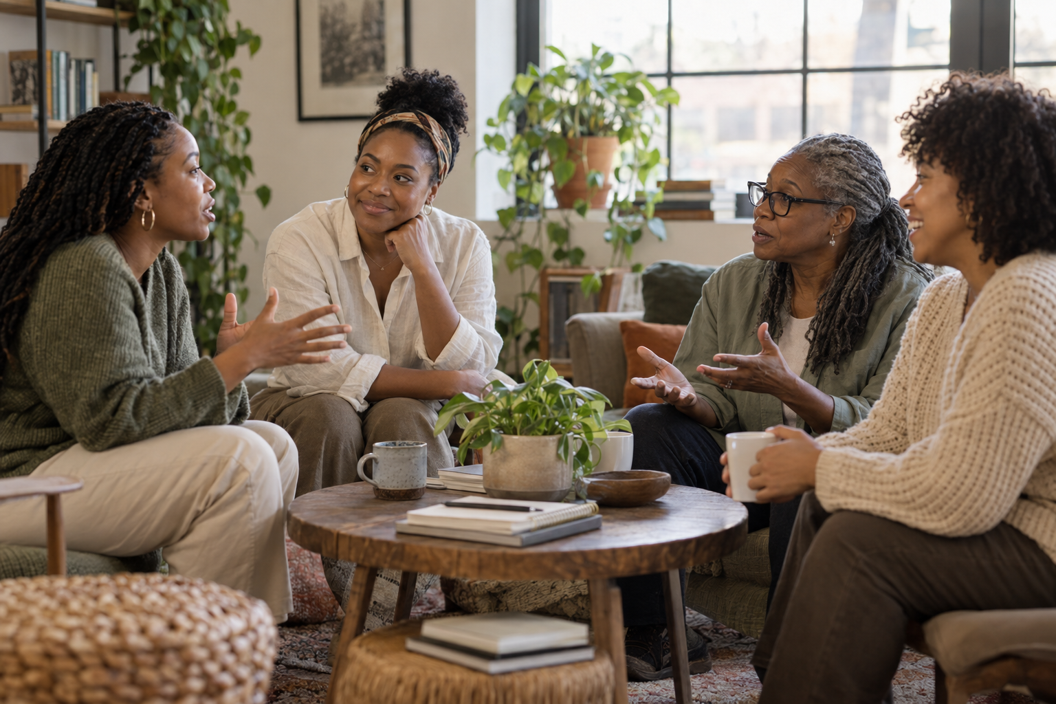 Colleagues in a relaxed, connected working conversation