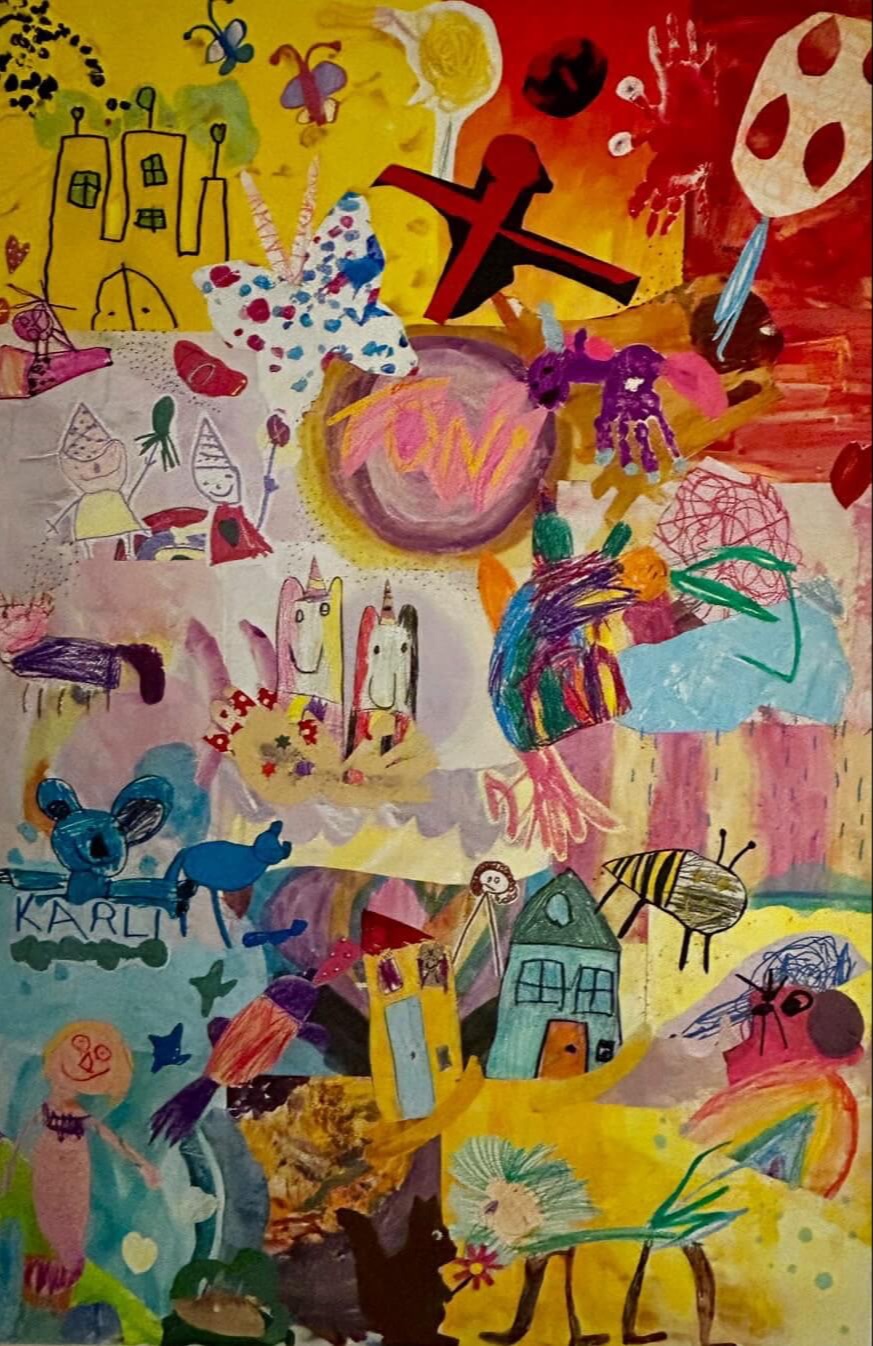 Kids drawings preserved in a mixed media collage by Heirloom Collage