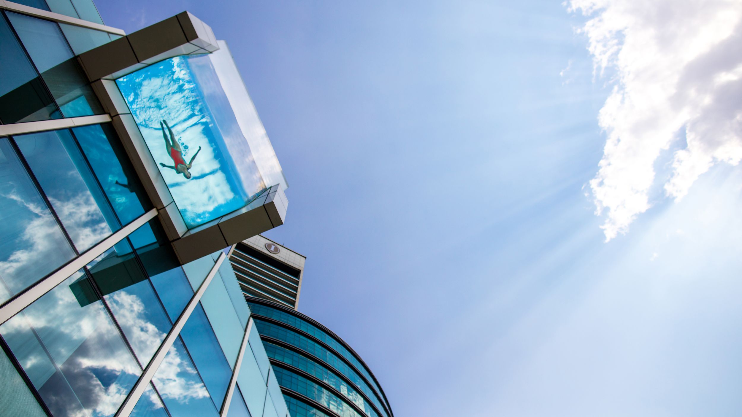 Glass building with skypool - commercial photography licensing