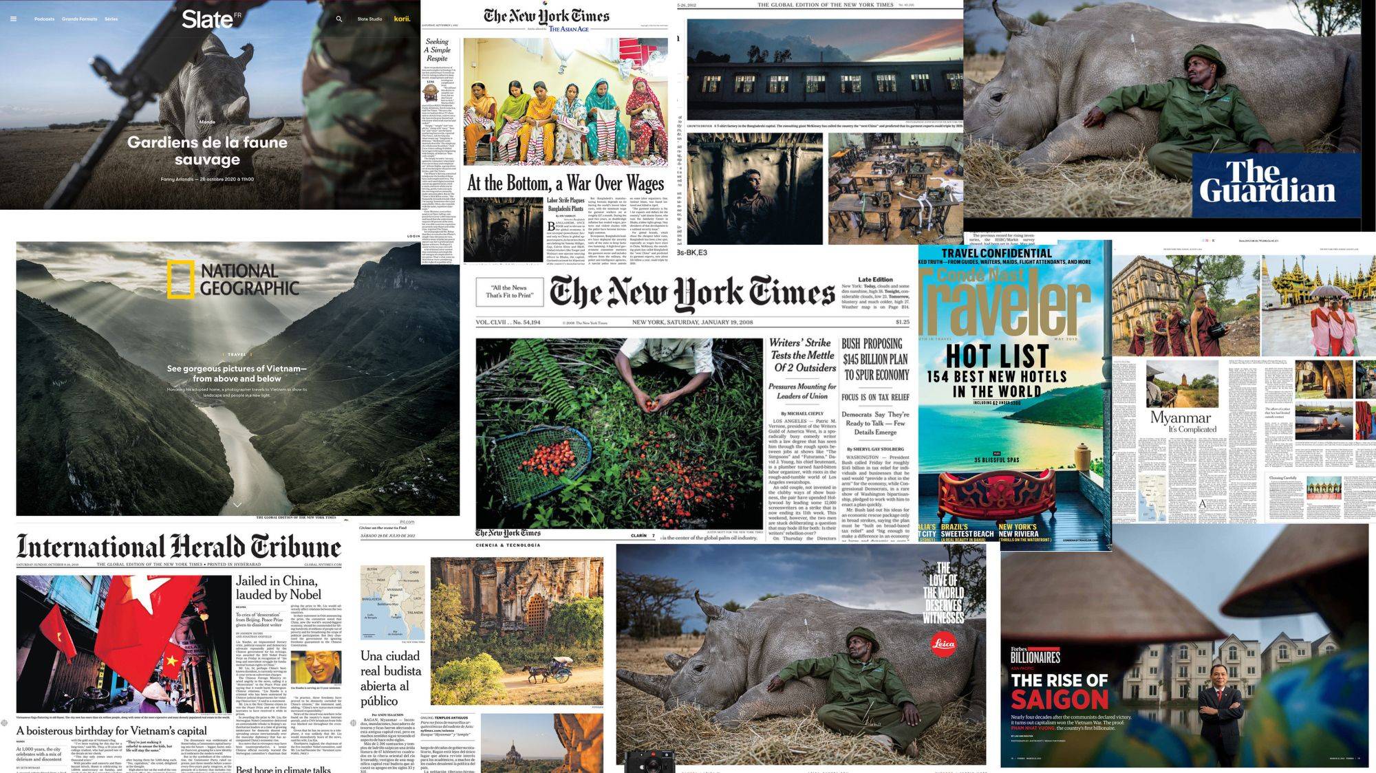 Published photography tear sheets and assignments by Justin Mott for The New York Times, National Geographic, Leica, The Guardian and Forbes