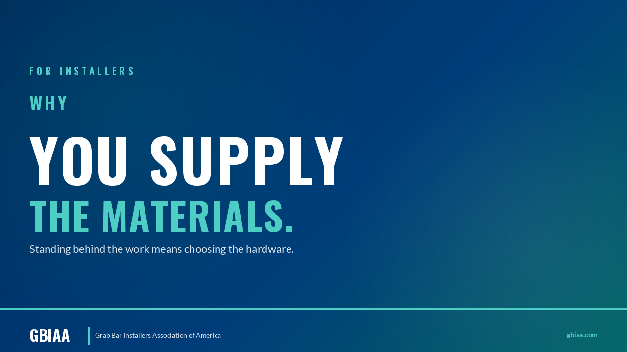 Typography hero image for "Why You Supply the Materials" with GBIAA branding on dark blue background