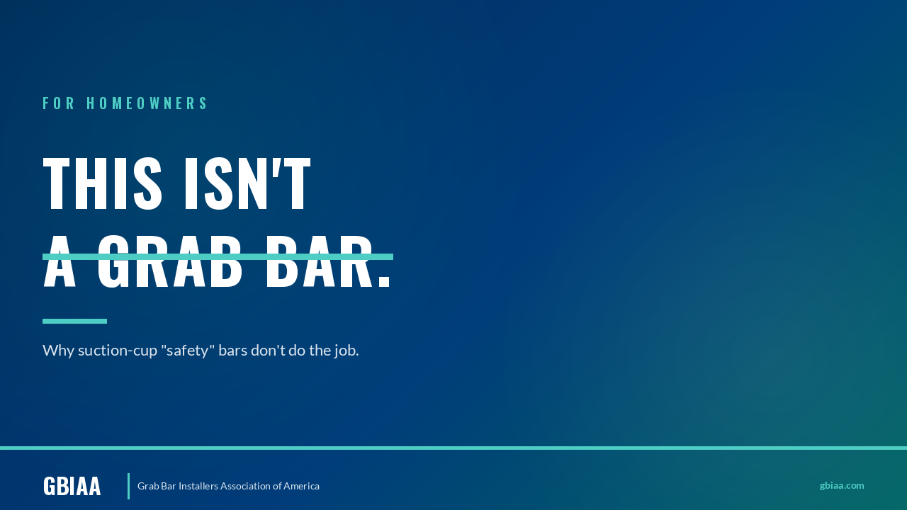 A suction-cup grab bar mounted on tile — a balance aid, not a true safety device