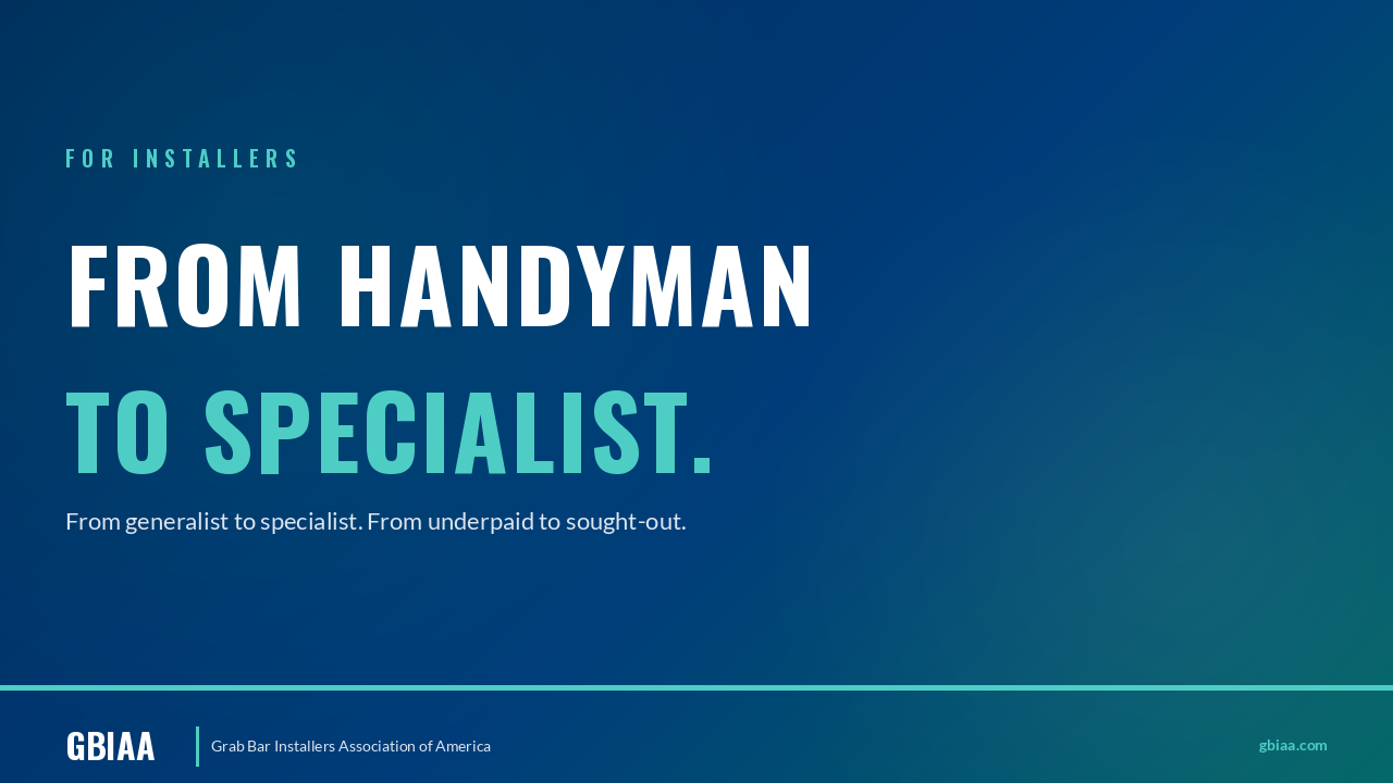 Typography hero image for "From Handyman to Specialist" with GBIAA branding on dark blue background