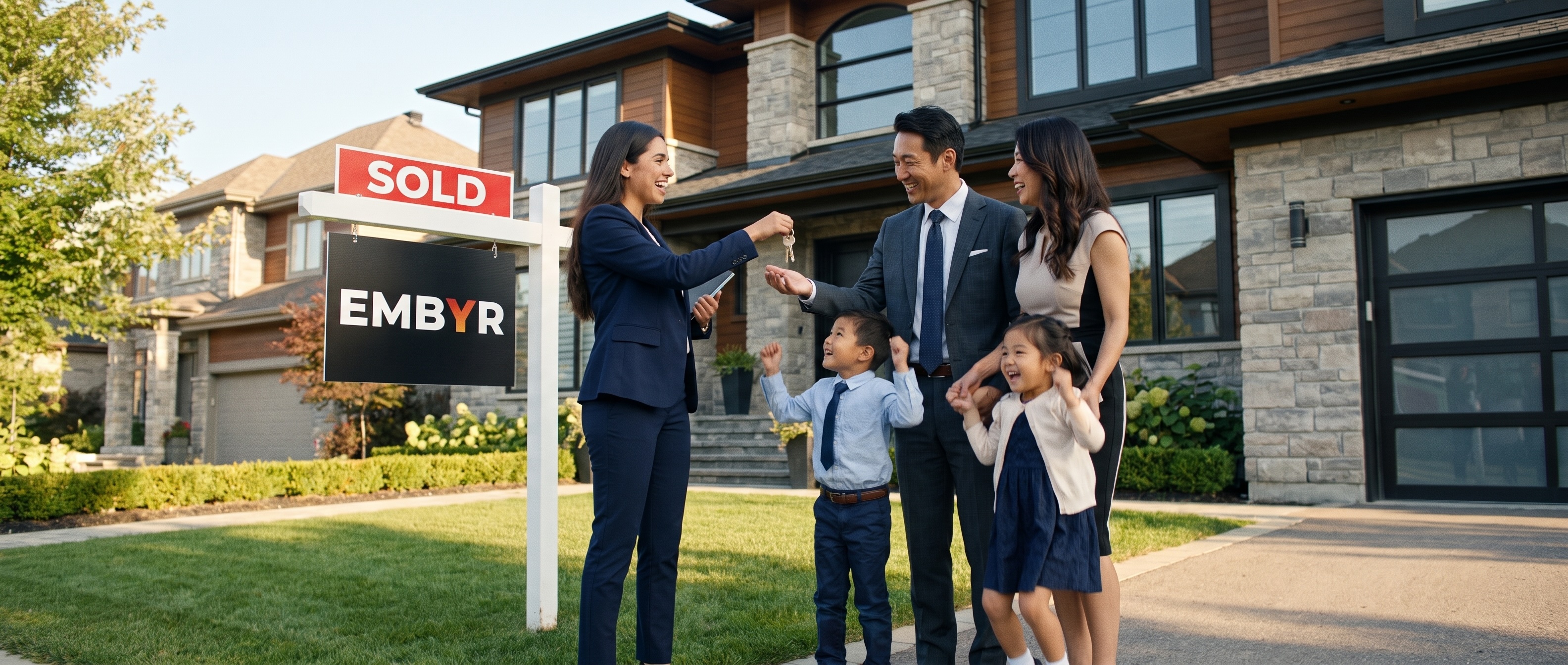 A realtor with clients at a property — Embyr for Realtors