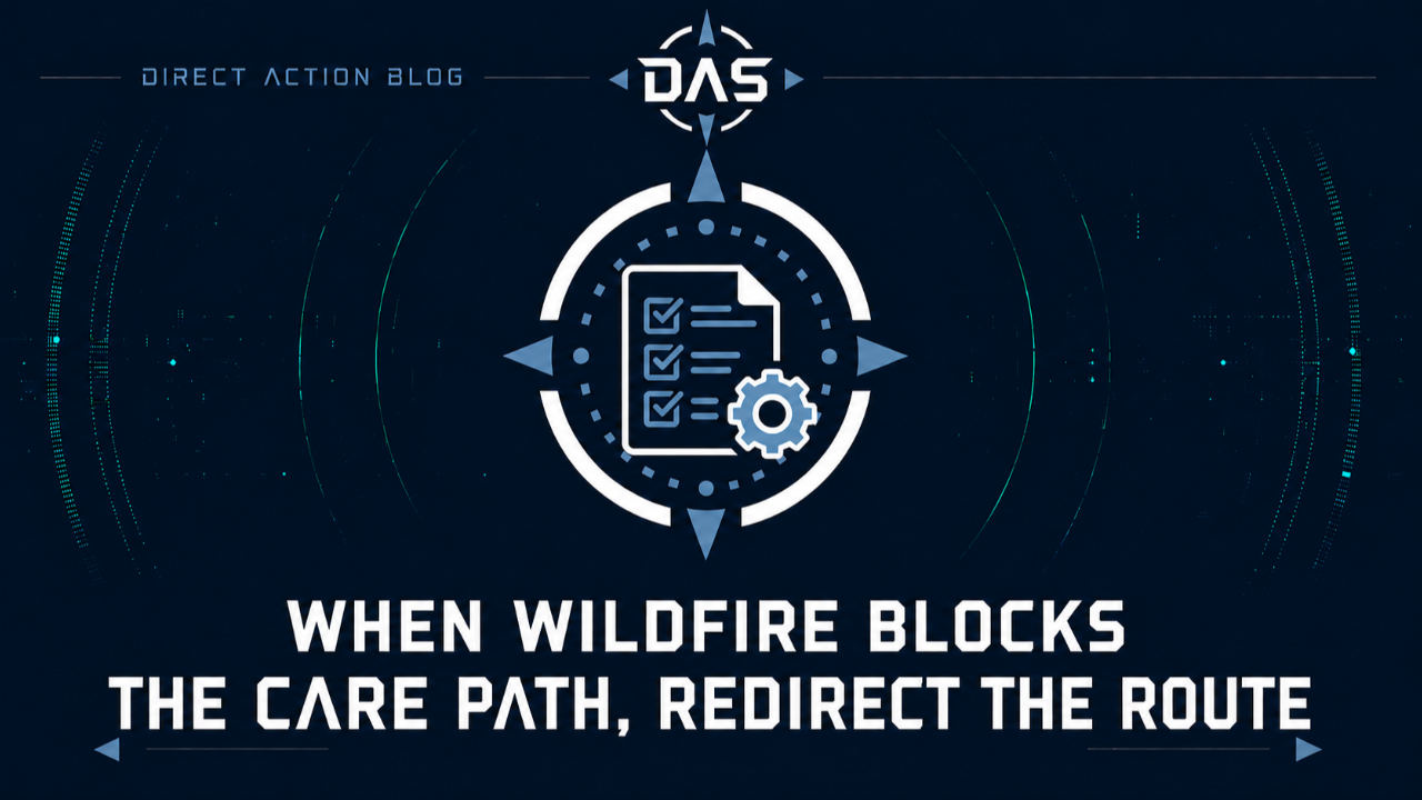 WHEN WILDFIRE BLOCKS THE CARE PATH, REDIRECT THE ROUTE