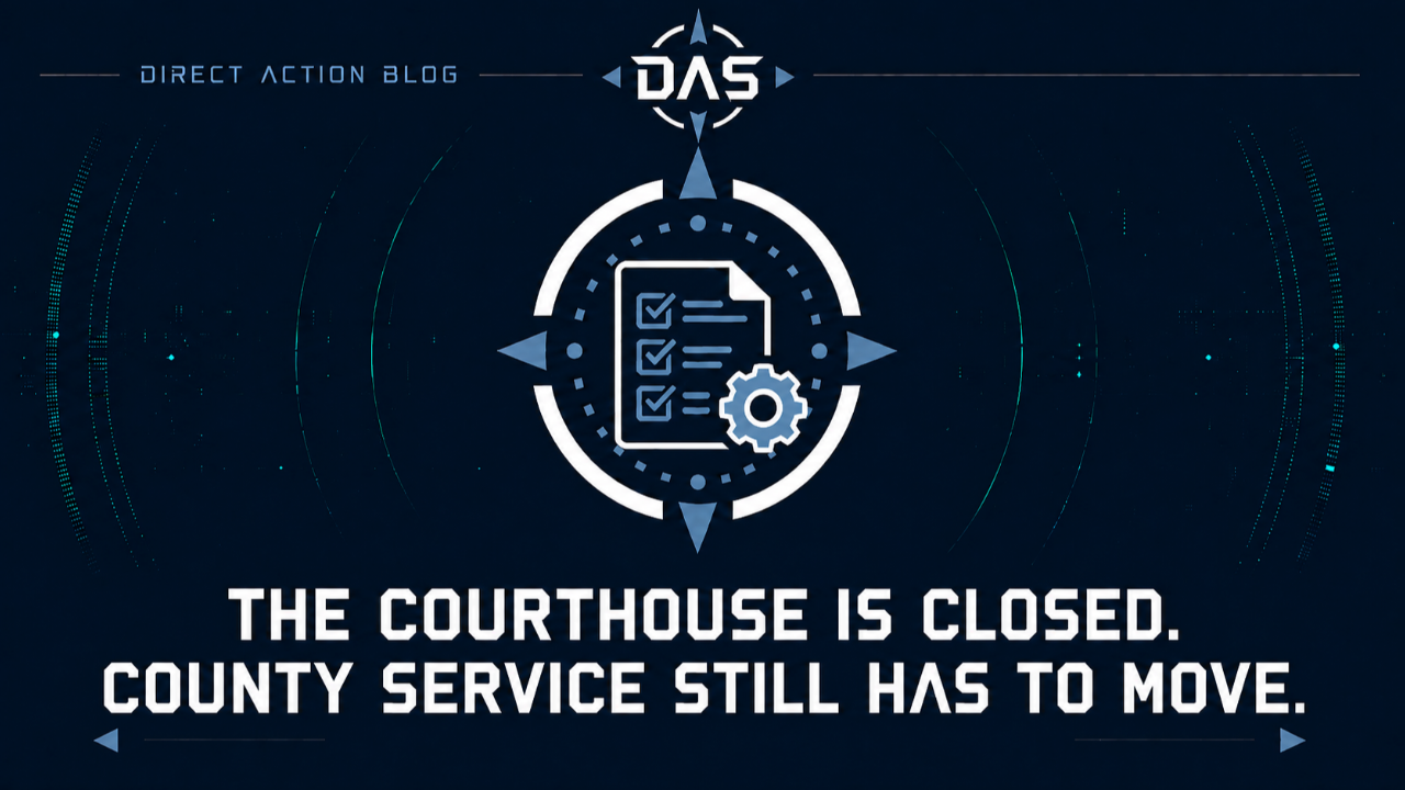 THE COURTHOUSE IS CLOSED. COUNTY SERVICE STILL HAS TO MOVE.