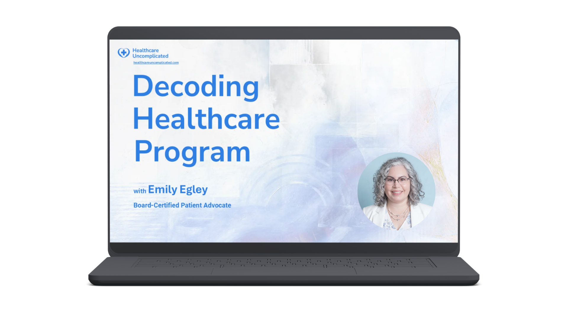 Laptop showing the Decoding Healthcare program by Emily Egley