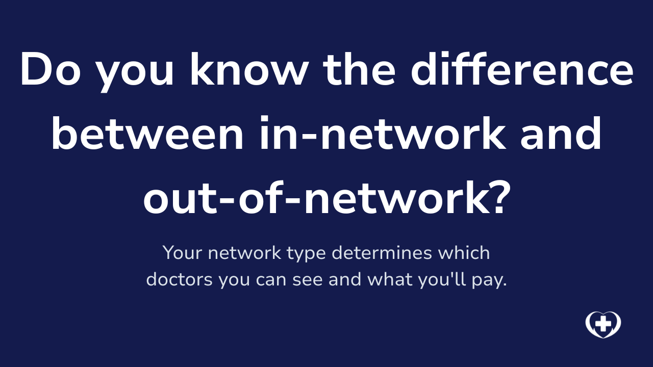 Bold text graphic on navy background that reads: Do you know the difference between in-network and out-of-network?