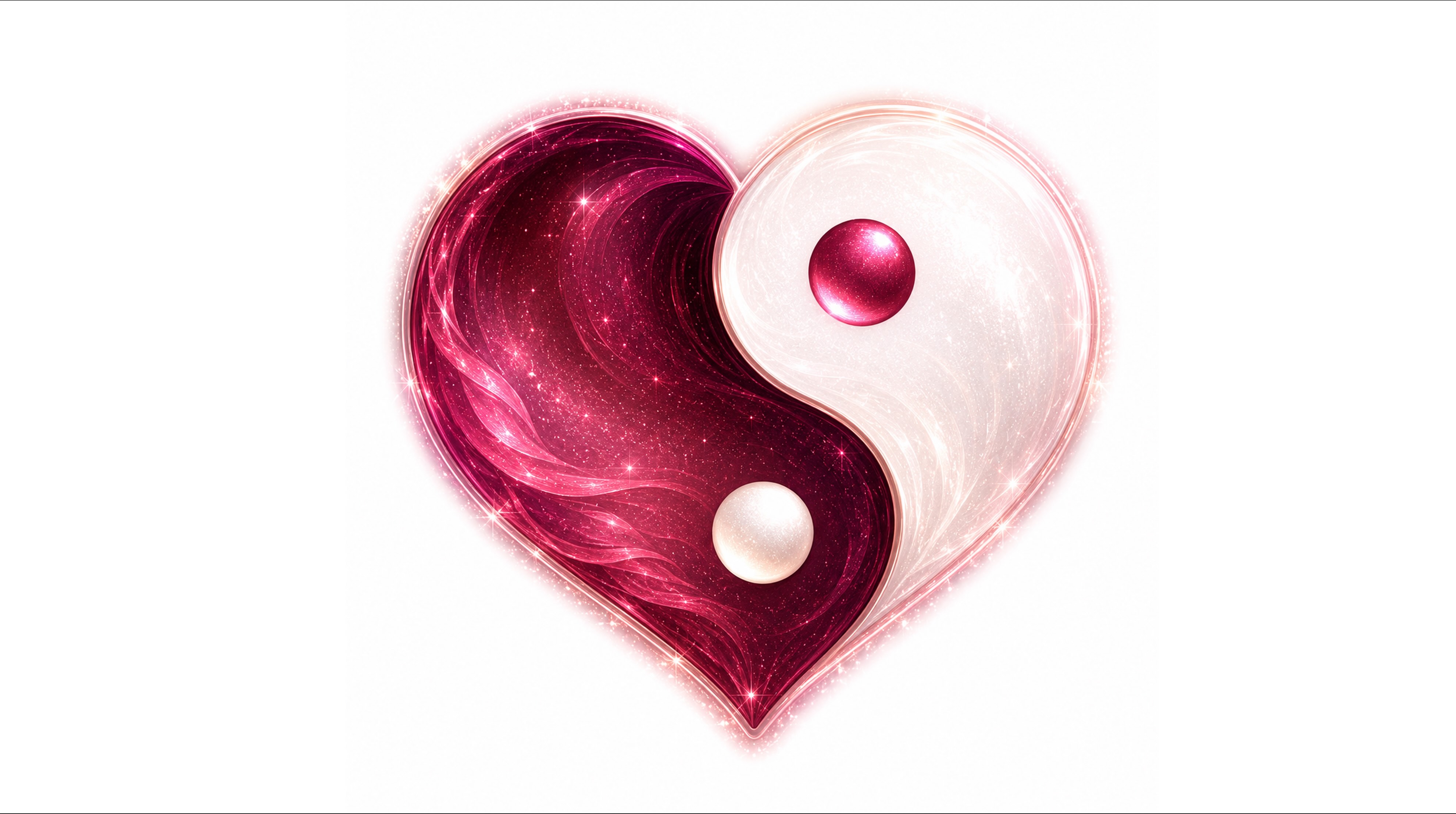 Heart-shaped yin-yang symbol in deep pink and white — a symbol of balancing soft love with the firm love that holds boundaries