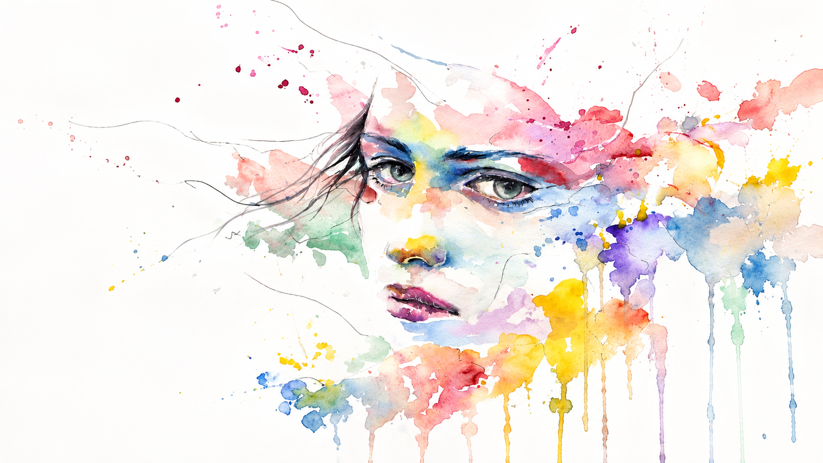 Watercolor portrait of a woman's face emerging from colorful paint splashes — a symbol of reclaiming yourself from self-abandonment