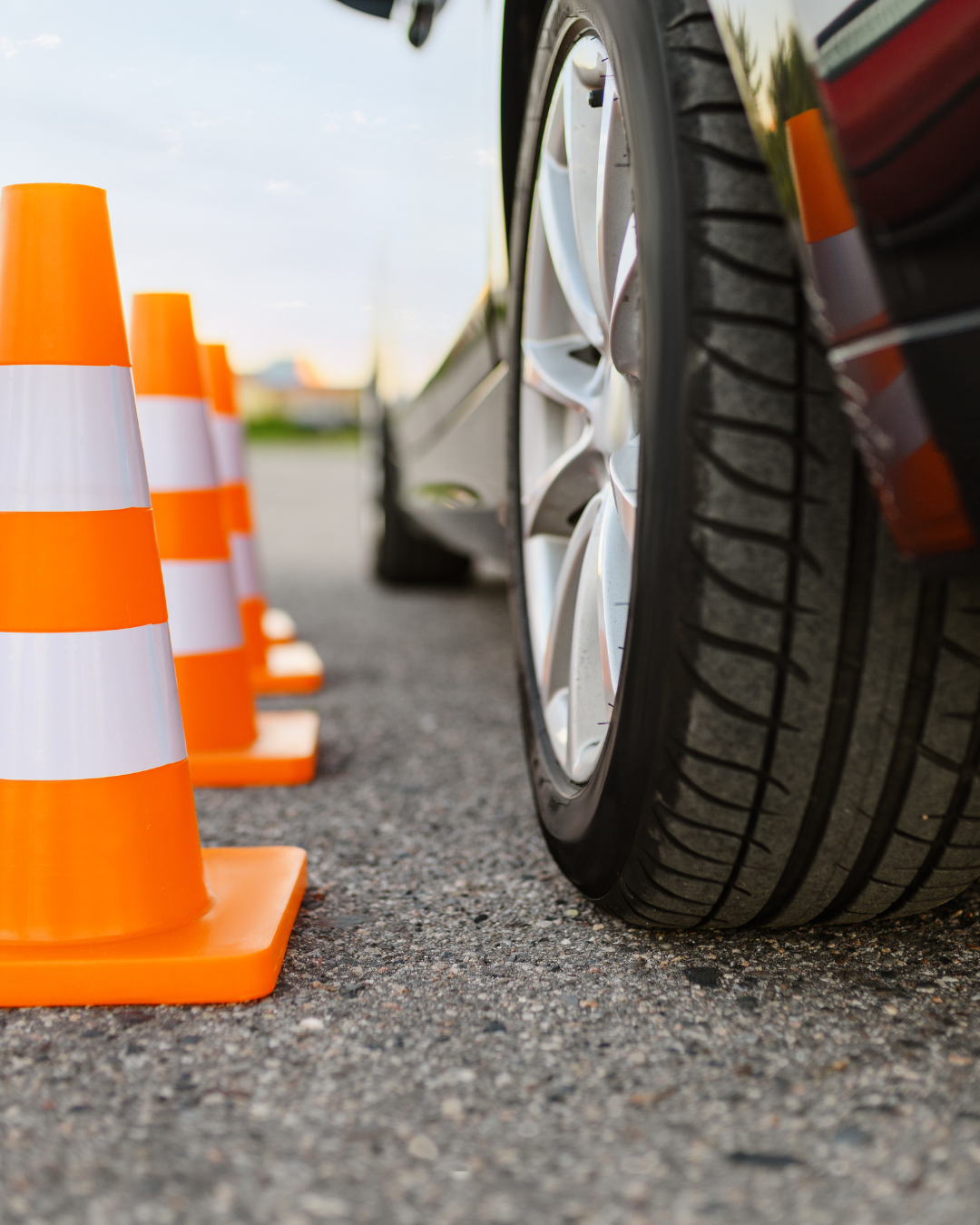 NYS learner's driving course. Car with road cones