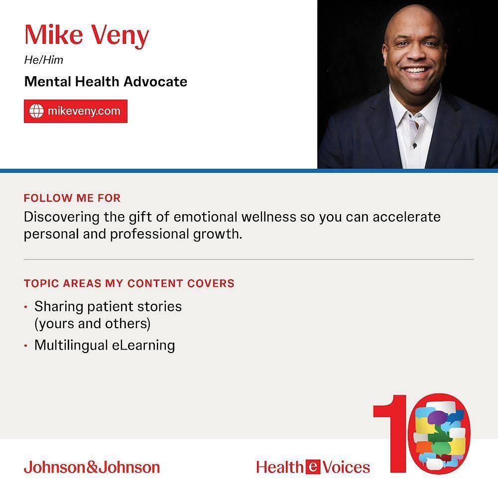 Pharmaceutical keynote speaker Mike Veny featured in Johnson & Johnson’s HealtheVoices program as a mental health patient advocate focused on patient stories and multilingual eLearning.
