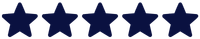 Five dark navy blue star icons displayed in a horizontal row, representing a five-star rating or positive review. The stars have a slightly outlined, hand-drawn style and are evenly spaced on a transparent or white background.