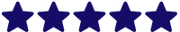 Five dark navy blue star icons displayed in a horizontal row, representing a five-star rating or positive review. The stars have a slightly outlined, hand-drawn style and are evenly spaced on a transparent or white background.