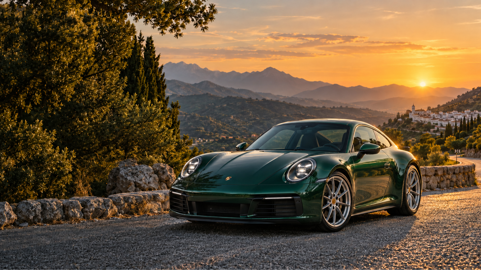 Illustrative Porsche driving journey through the Andalusian hills