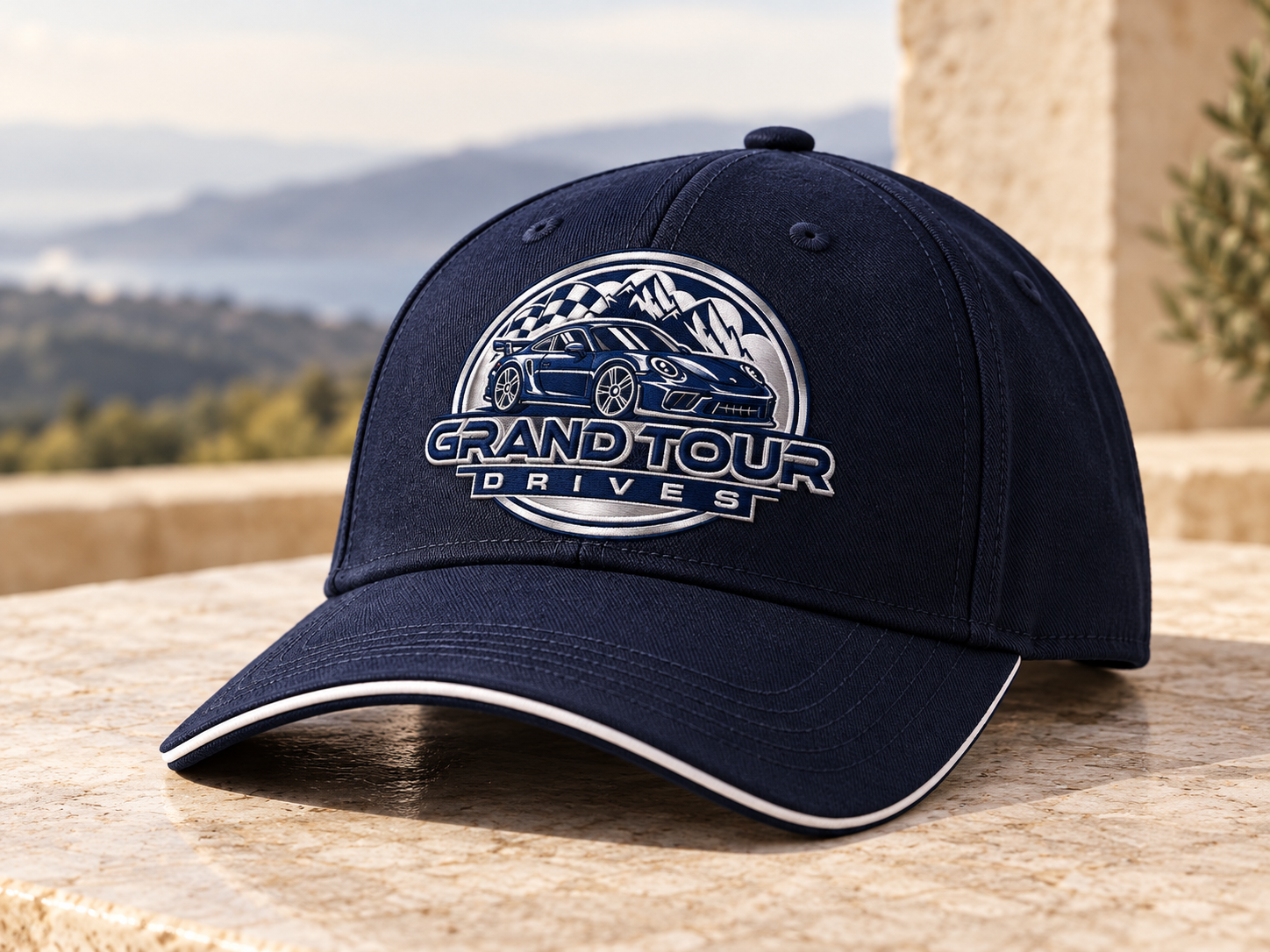 GrandTourDrives touring cap — preview design