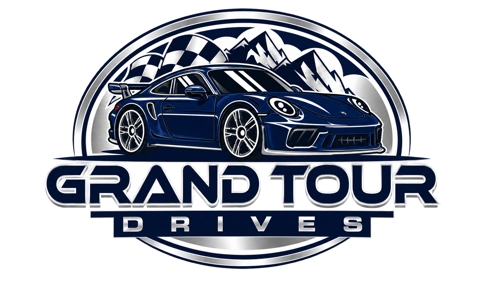 GrandTourDrives — blue Porsche and navy lettering